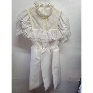 Vtg Merry Girl Party Dress Lace Trim Ruffles White Size 12 Kids Special Occasion